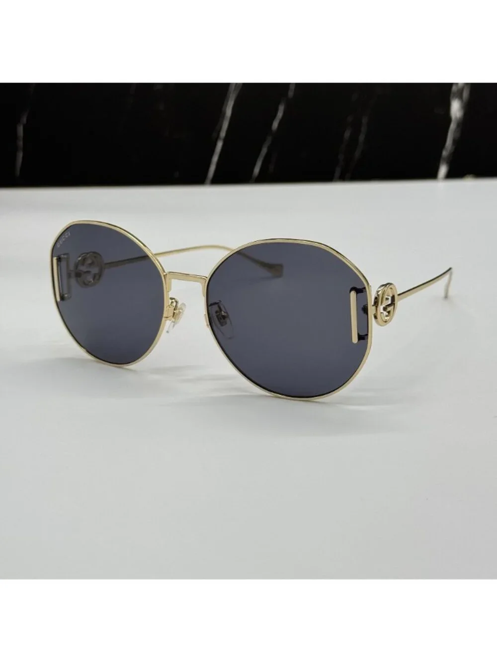 New Gucci GG1206SA 002 Women Oversized Gold Gray Sunglasses